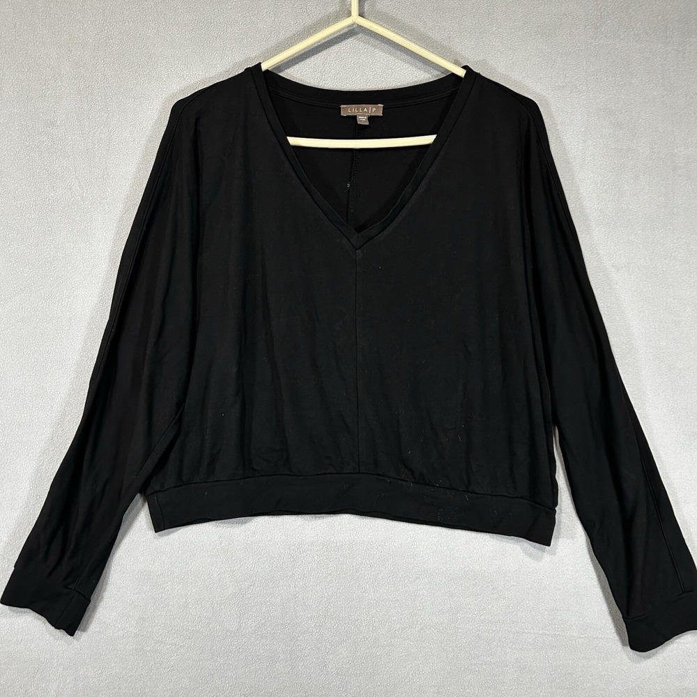 Lilla P Boxy Top Womens Large Black Pullover Dolman Sleeves Grunge Goth